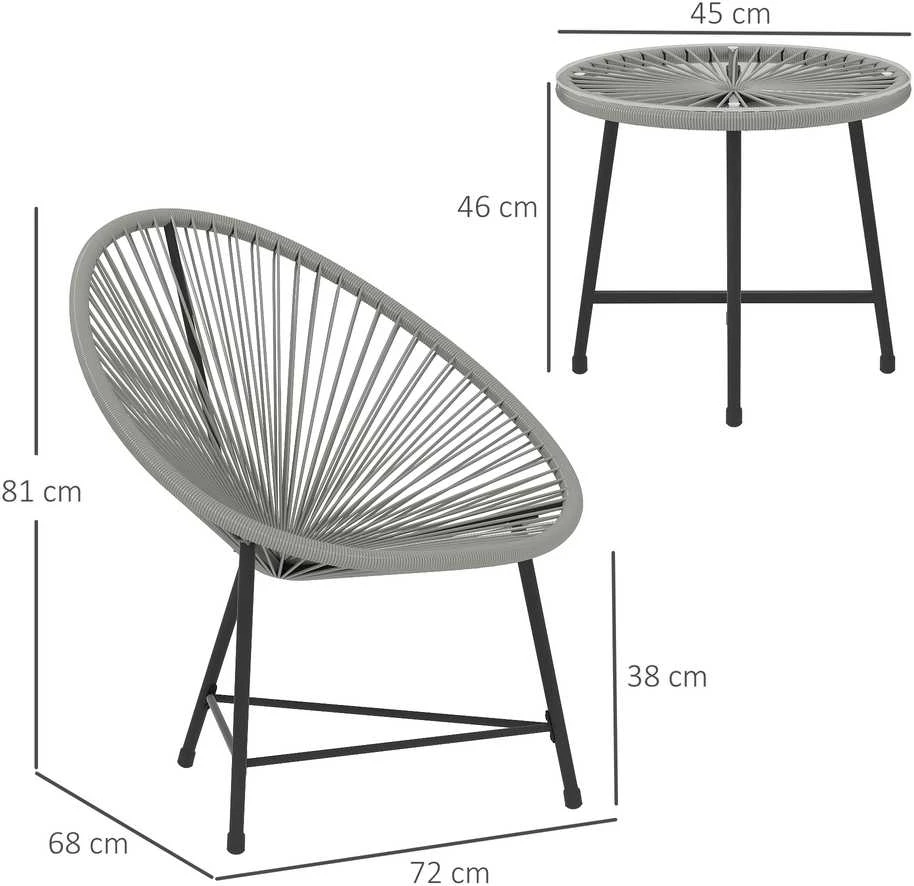 Lauko baldų komplektas Aosom Sodo baldų komplektas, 72x68x81 cm, pilka, plienas