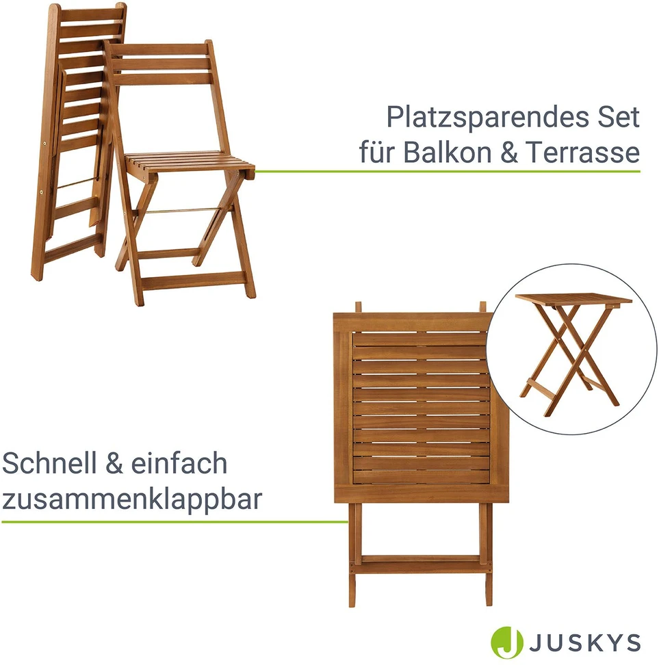Lauko baldų komplektas Juskys Balkono baldų komplektas Bala, 3 dalių, stalas 60x56x72 cm, 2 kėdės, natūralios spalvos