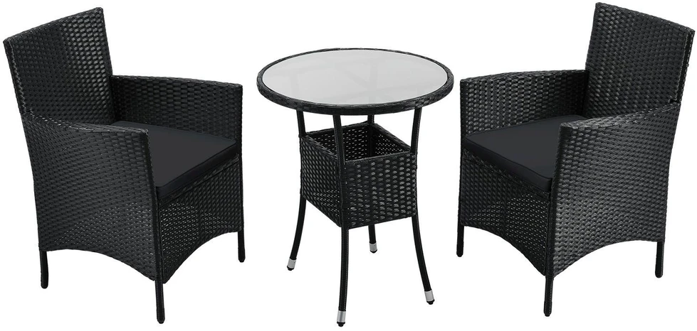 Lauko baldų komplektas Juskys Balkono baldų komplektas Homestar Bayamo 3 vnt. Stalas Ø60x73 cm Juoda/Tamsiai pilka