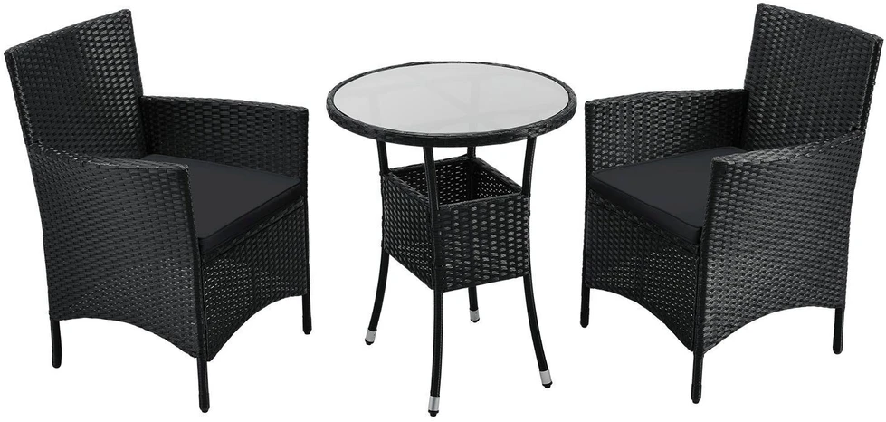 Lauko baldų komplektas Juskys Balkono baldų komplektas Homestar Bayamo 3 vnt. Stalas Ø60x73 cm Juoda/Tamsiai pilka