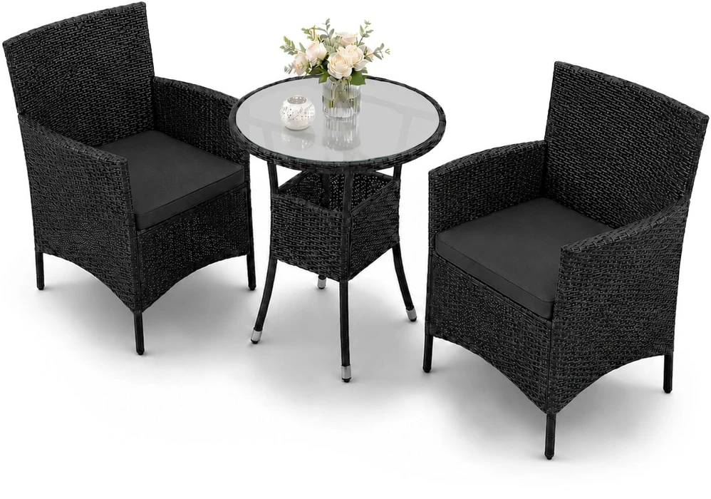 Lauko baldų komplektas Juskys Balkono baldų komplektas Homestar Bayamo 3 vnt. Stalas Ø60x73 cm Juoda/Tamsiai pilka