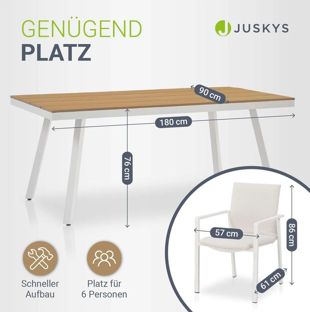 Lauko baldų komplektas Juskys Sodo baldų komplektas Maui 7 dalių Stalas 180x90x76 cm Smėlio/rudos spalvos