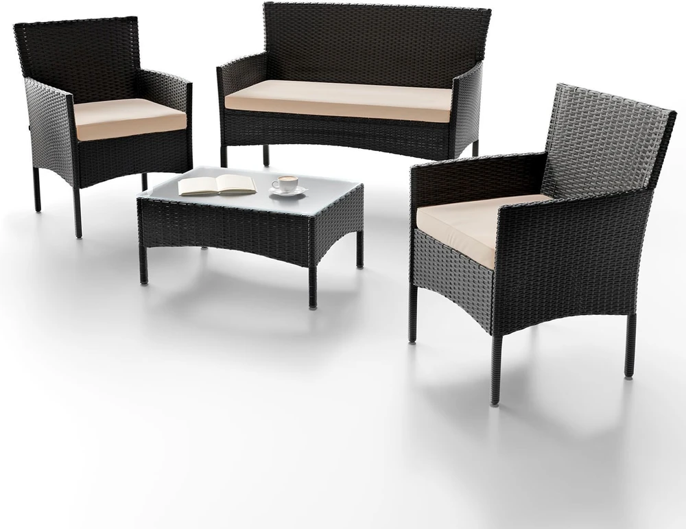 Lauko baldų komplektas Juskys Sodo baldų komplektas Homestar Fort Myers 4 dalių juoda/kremiškai balta