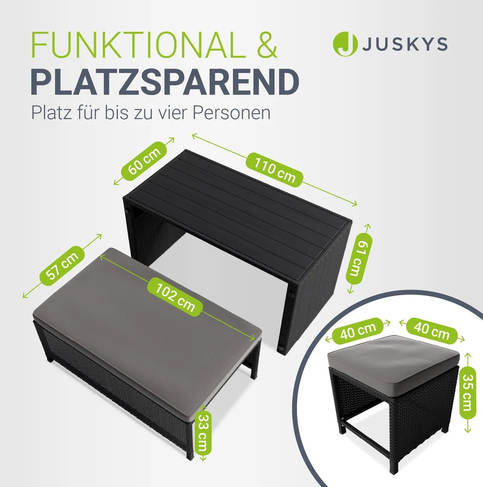 Lauko baldų komplektas Juskys Sodo baldų komplektas Jamaika 2-in-1 juoda/pilka