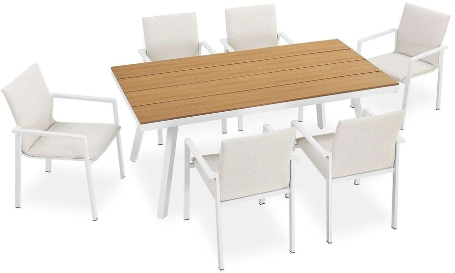 Lauko baldų komplektas Juskys Sodo baldų komplektas Maui 7 dalių Stalas 180x90x76 cm Smėlio/rudos spalvos