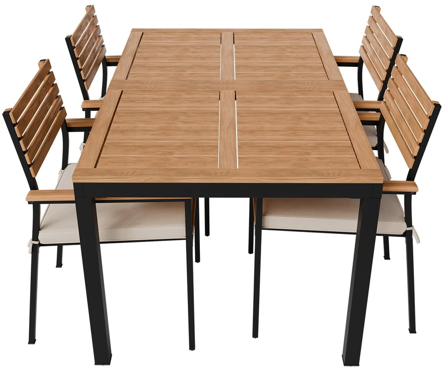 Lauko baldų komplektas Juskys Sodo baldų komplektas Rhodos, 5 dalių, su stalu ir 4 kėdėmis, 90x150x74 cm, natūralios/juodos spalvos