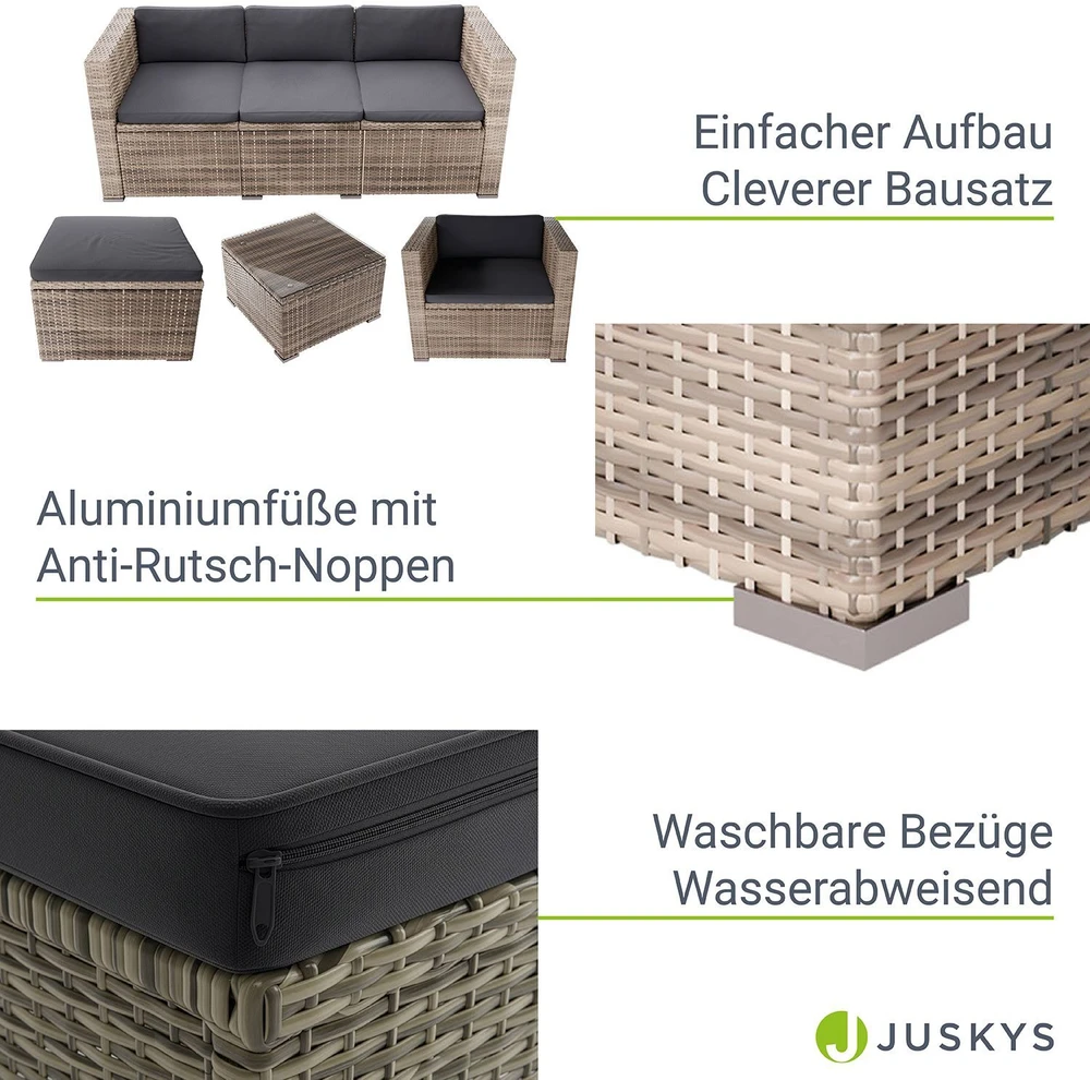 Lauko baldų komplektas Juskys Sodo poilsio komplektas Punta Cana M sofa 178x69x65 cm juoda/pilka