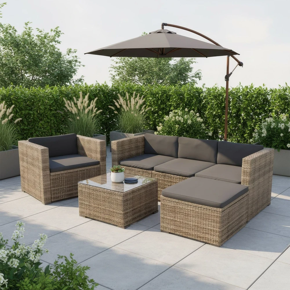 Lauko baldų komplektas Juskys Sodo poilsio komplektas Punta Cana M sofa 178x69x65 cm juoda/pilka