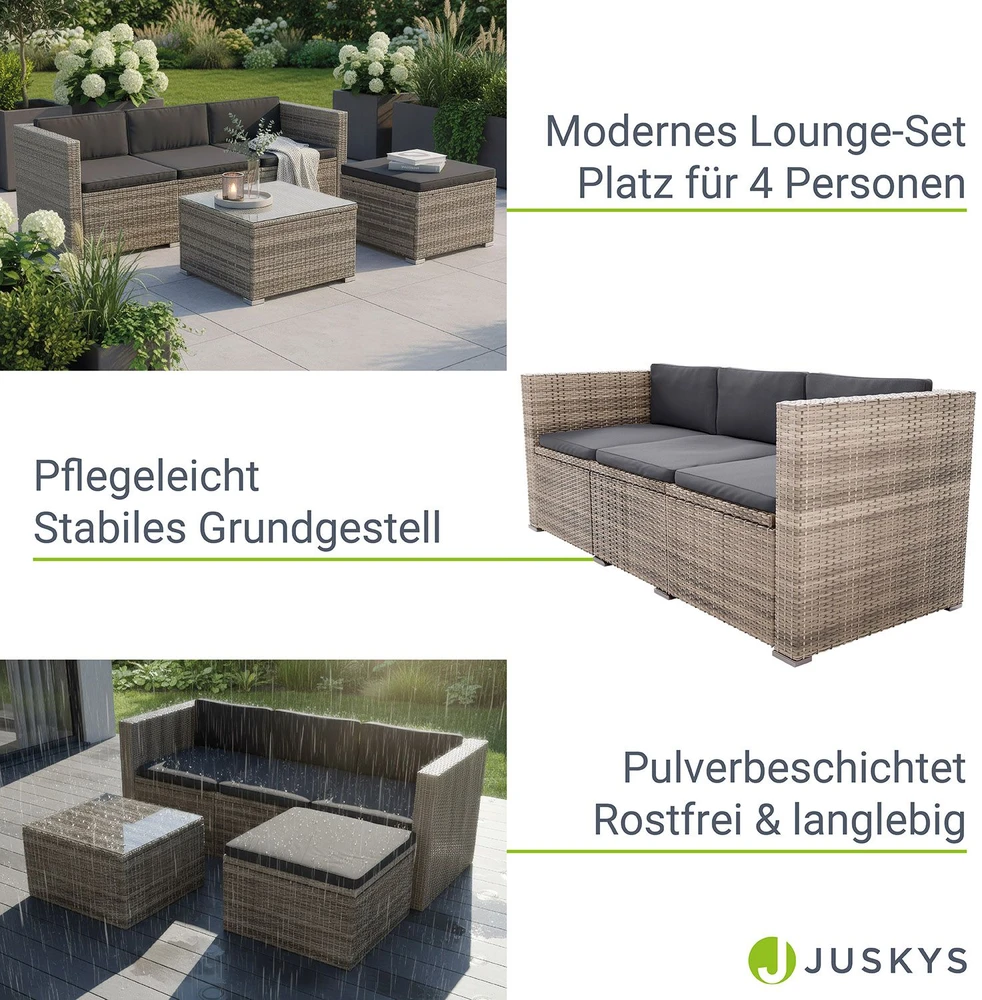 Lauko baldų komplektas Juskys Sodo poilsio komplektas Punta Cana M 3 vietų sofa 178x69x65 cm juoda/pilka