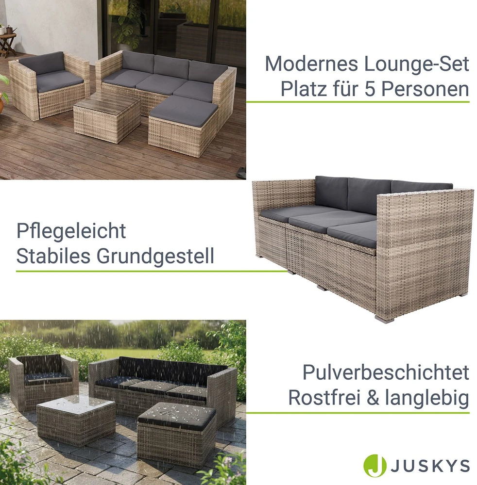 Lauko baldų komplektas Juskys Sodo poilsio komplektas Punta Cana M sofa 178x69x65 cm juoda/pilka