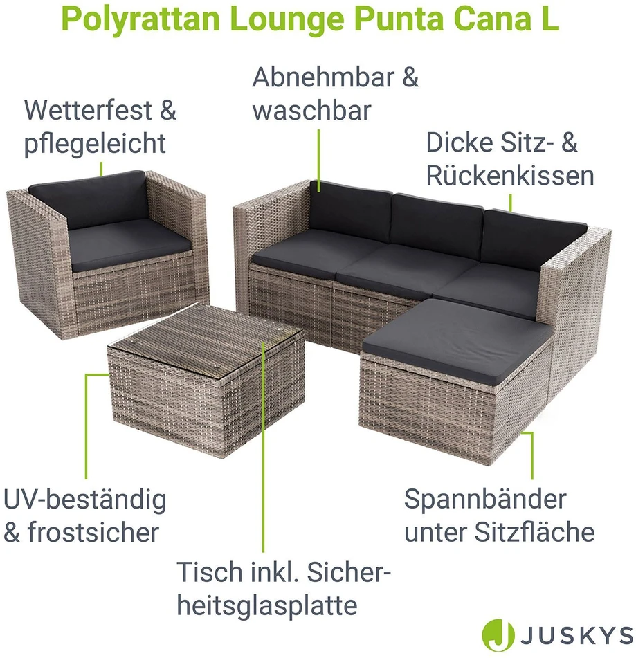 Lauko baldų komplektas Juskys Sodo poilsio komplektas Punta Cana M sofa 178x69x65 cm juoda/pilka