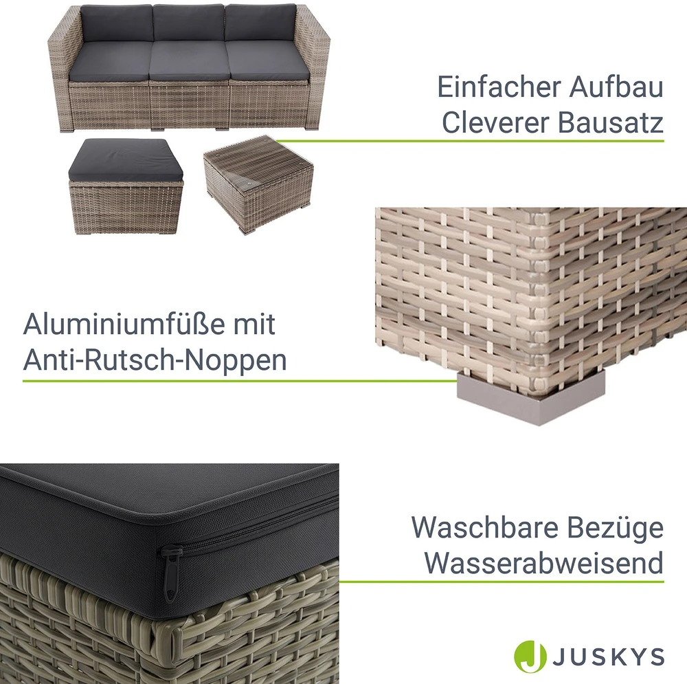 Lauko baldų komplektas Juskys Sodo poilsio komplektas Punta Cana M 3 vietų sofa 178x69x65 cm juoda/pilka
