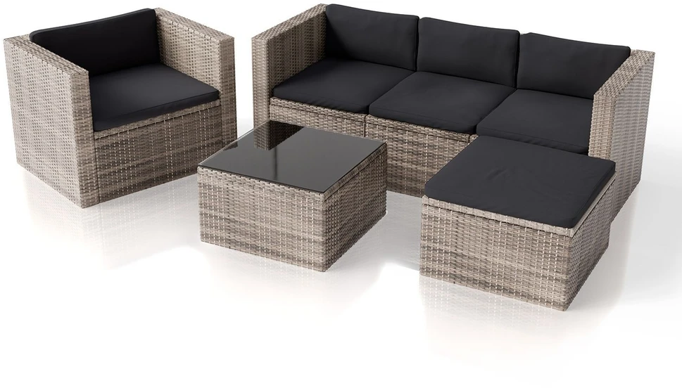 Lauko baldų komplektas Juskys Sodo poilsio komplektas Punta Cana M sofa 178x69x65 cm juoda/pilka