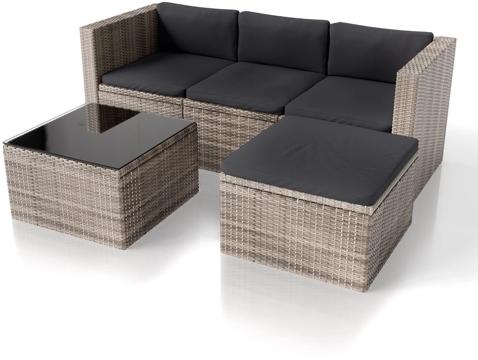 Lauko baldų komplektas Juskys Sodo poilsio komplektas Punta Cana M 3 vietų sofa 178x69x65 cm juoda/pilka