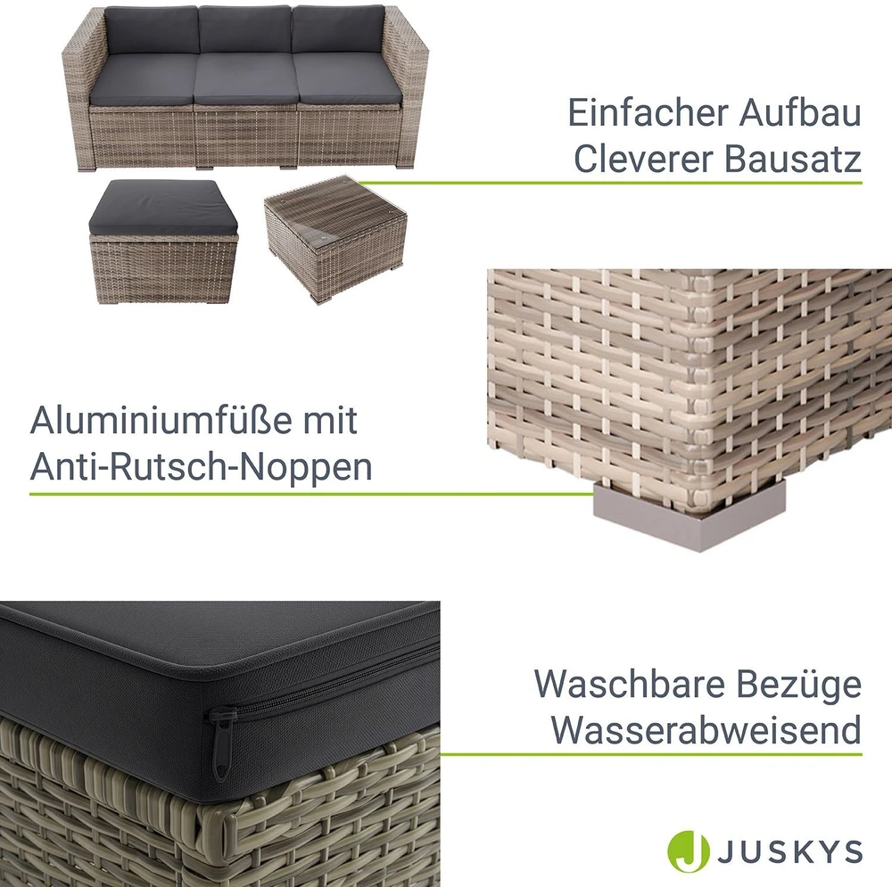 Lauko baldų komplektas Juskys Sodo poilsio komplektas Punta Cana M 3 vietų sofa 178x69x65 cm juoda/pilka