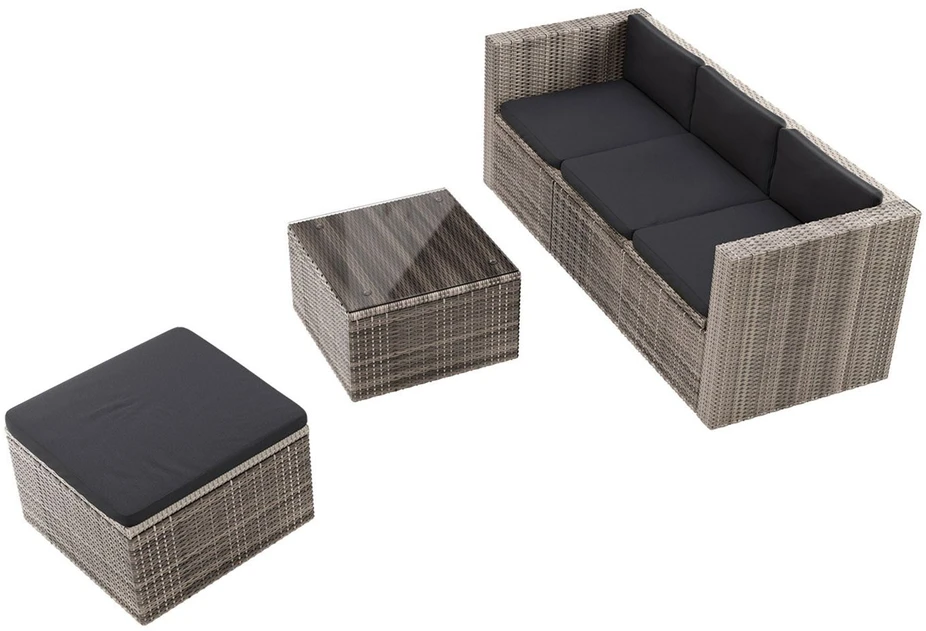 Lauko baldų komplektas Juskys Sodo poilsio komplektas Punta Cana M 3 vietų sofa 178x69x65 cm juoda/pilka
