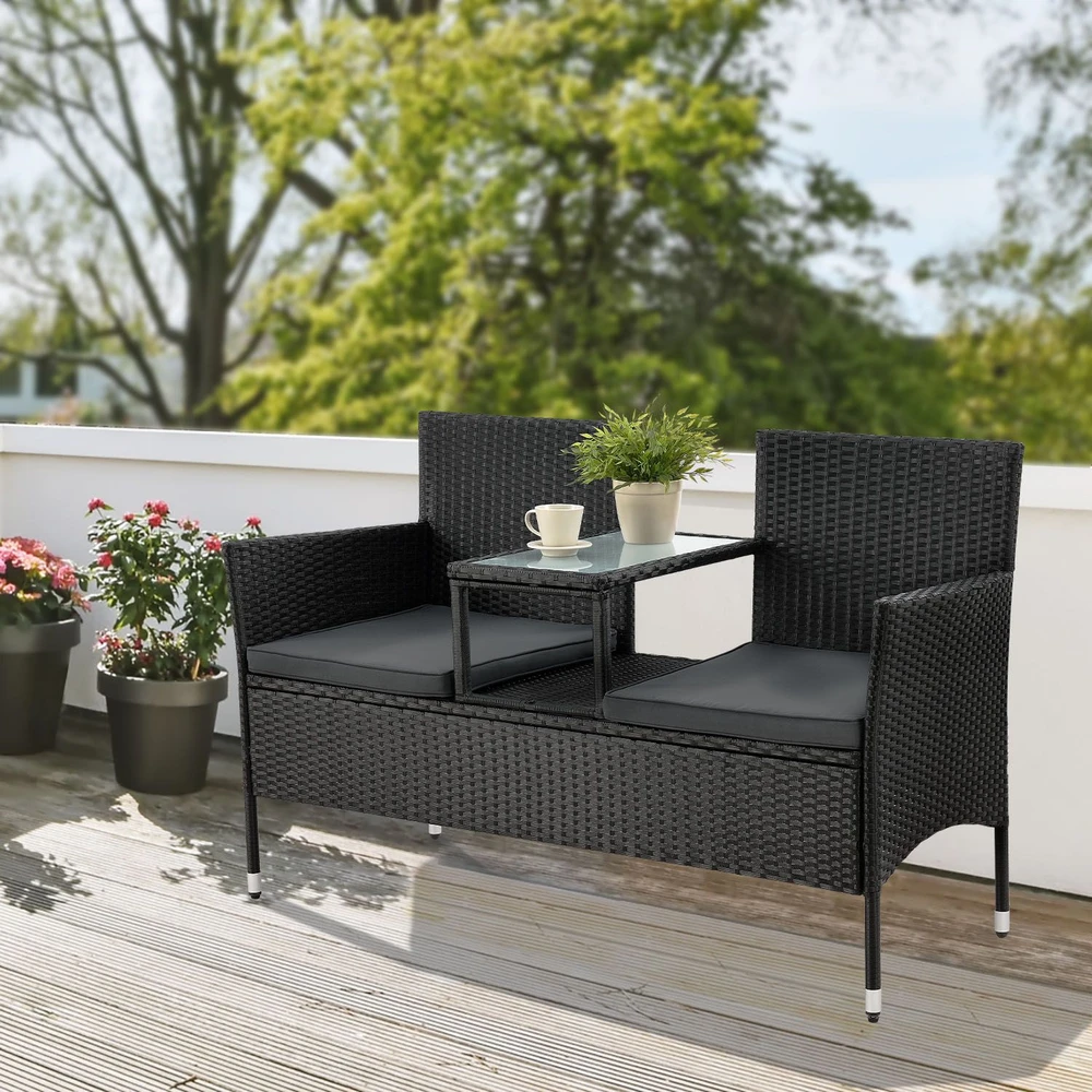 Lauko baldų komplektas Juskys Sodo suoliukas Monaco dviem 133x63x84 cm juodas/tamsiai pilkas
