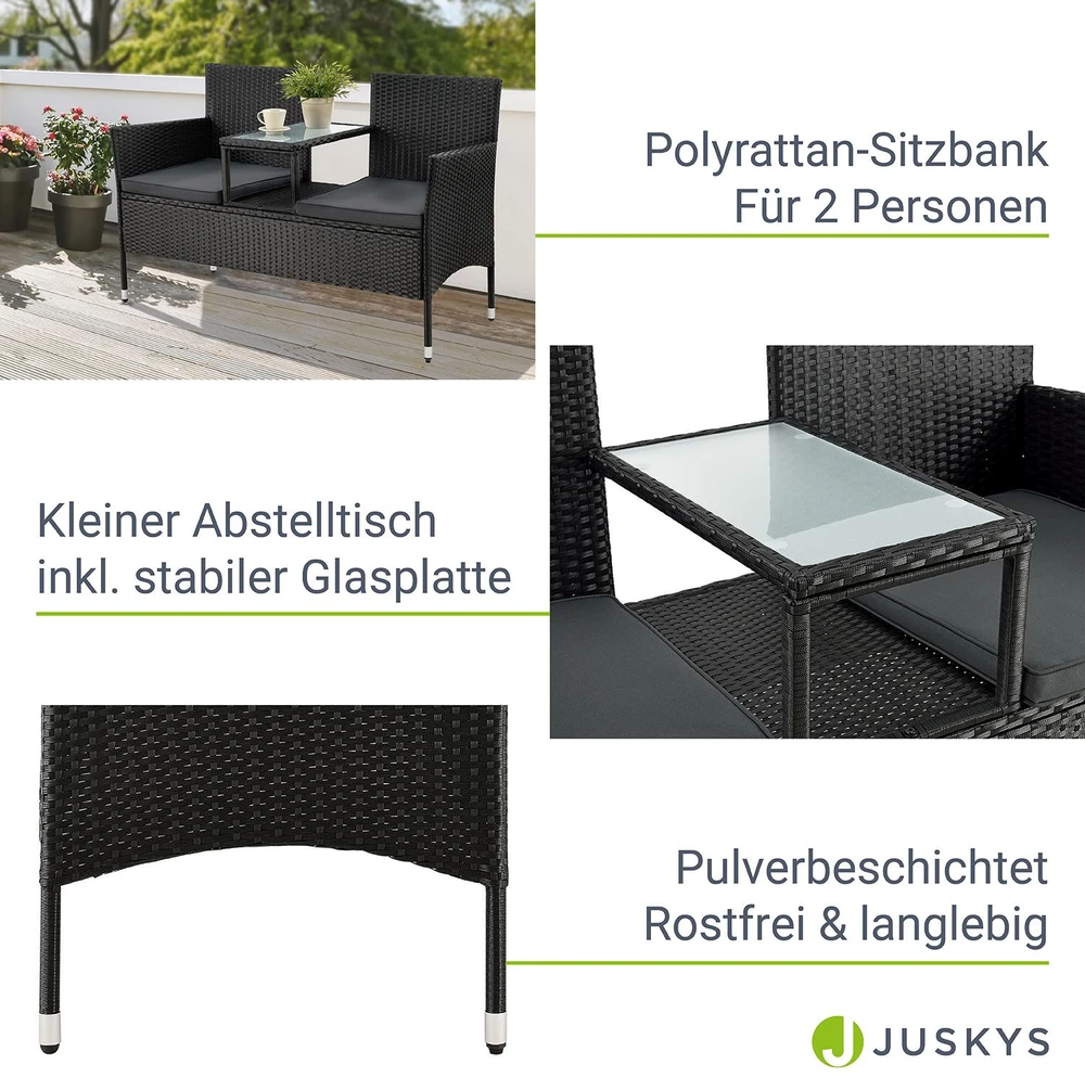 Lauko baldų komplektas Juskys Sodo suoliukas Monaco dviem 133x63x84 cm juodas/tamsiai pilkas