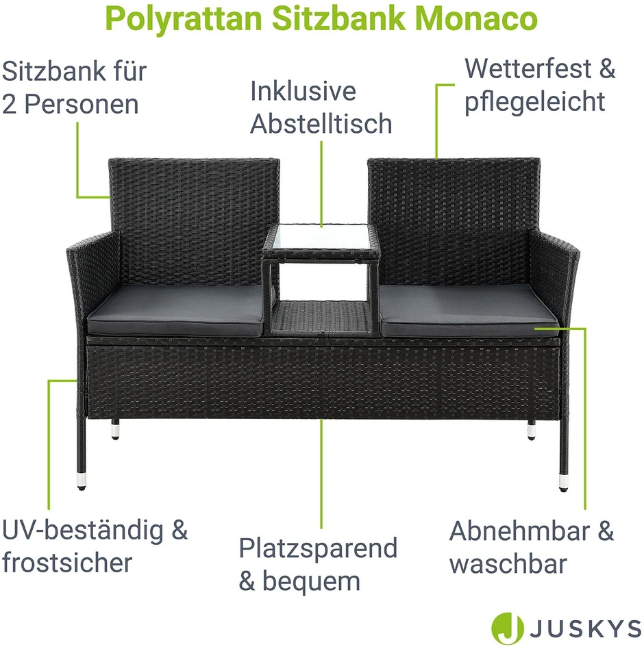 Lauko baldų komplektas Juskys Sodo suoliukas Monaco dviem 133x63x84 cm juodas/tamsiai pilkas