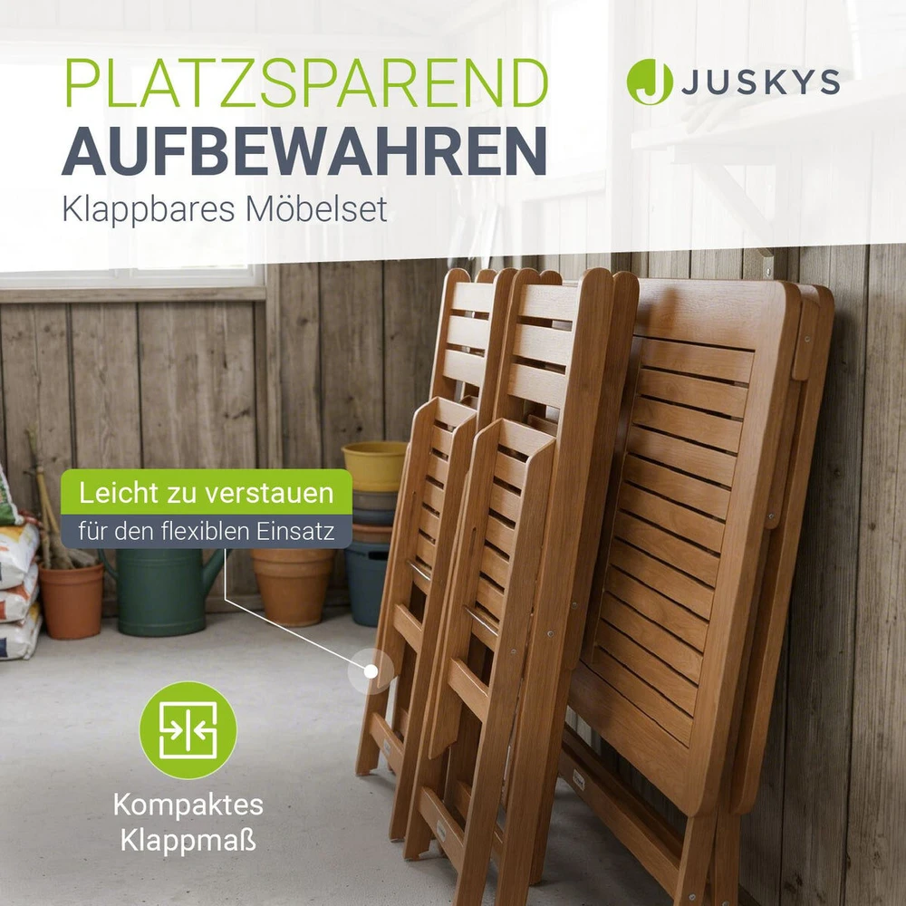 Lauko baldų komplektas Juskys Sodo valgomojo komplektas Rimini, 5 dalių, stalas 120x57,5x74 cm, 4 kėdės, akacijos mediena