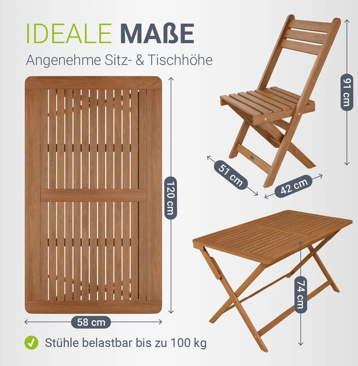 Lauko baldų komplektas Juskys Sodo valgomojo komplektas Rimini, 5 dalių, stalas 120x57,5x74 cm, 4 kėdės, akacijos mediena