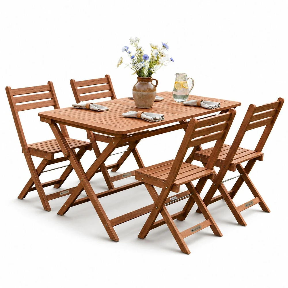 Lauko baldų komplektas Juskys Sodo valgomojo komplektas Rimini, 5 dalių, stalas 120x57,5x74 cm, 4 kėdės, akacijos mediena