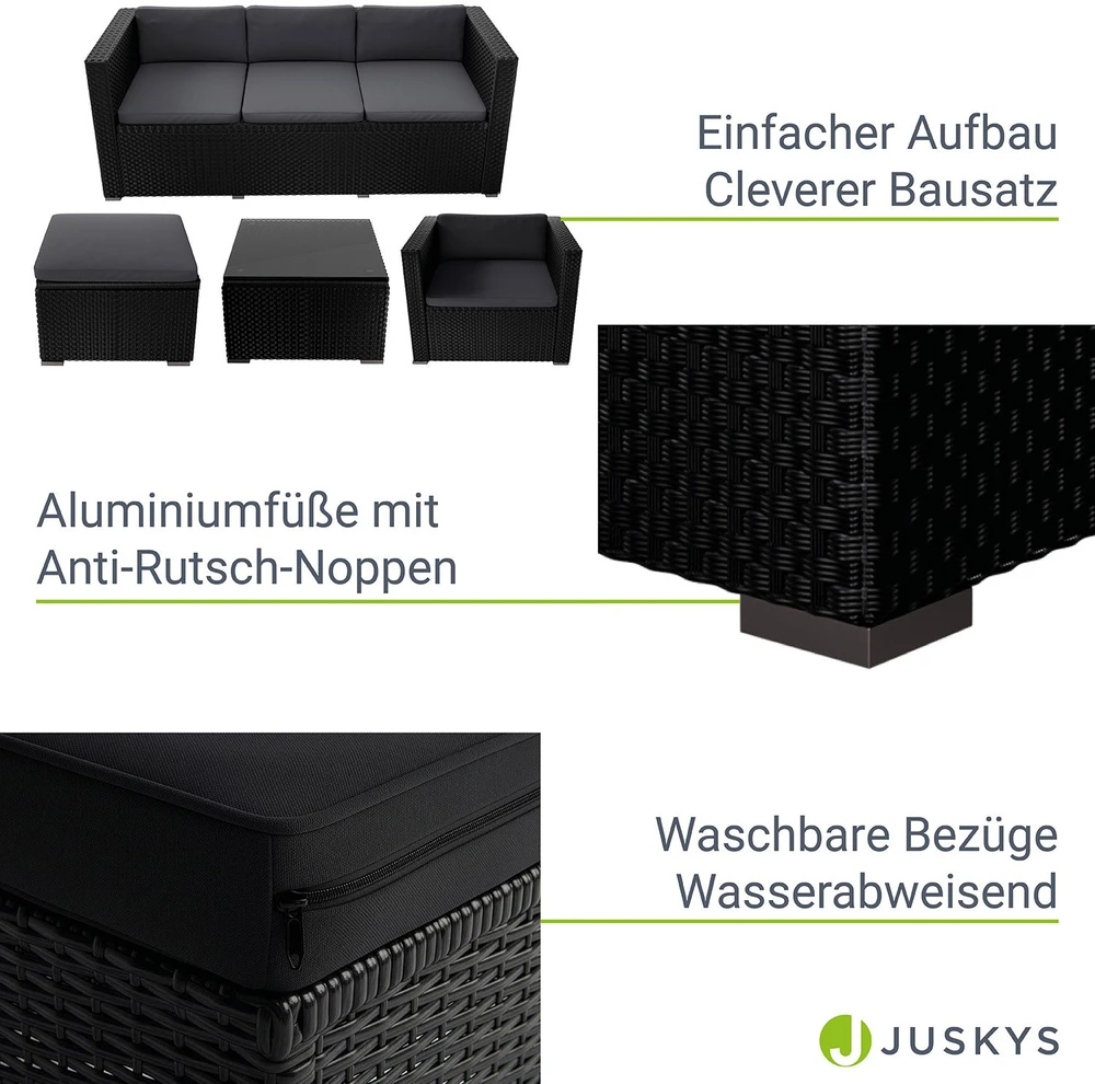 Lauko baldų komplektas Juskys Svetainės komplektas Punta Cana M sofa 178x69x65 cm juoda/tamsiai pilka