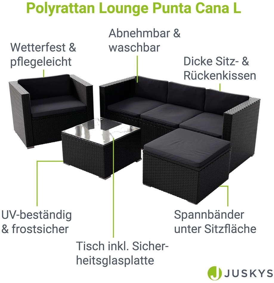 Lauko baldų komplektas Juskys Svetainės komplektas Punta Cana M sofa 178x69x65 cm juoda/tamsiai pilka