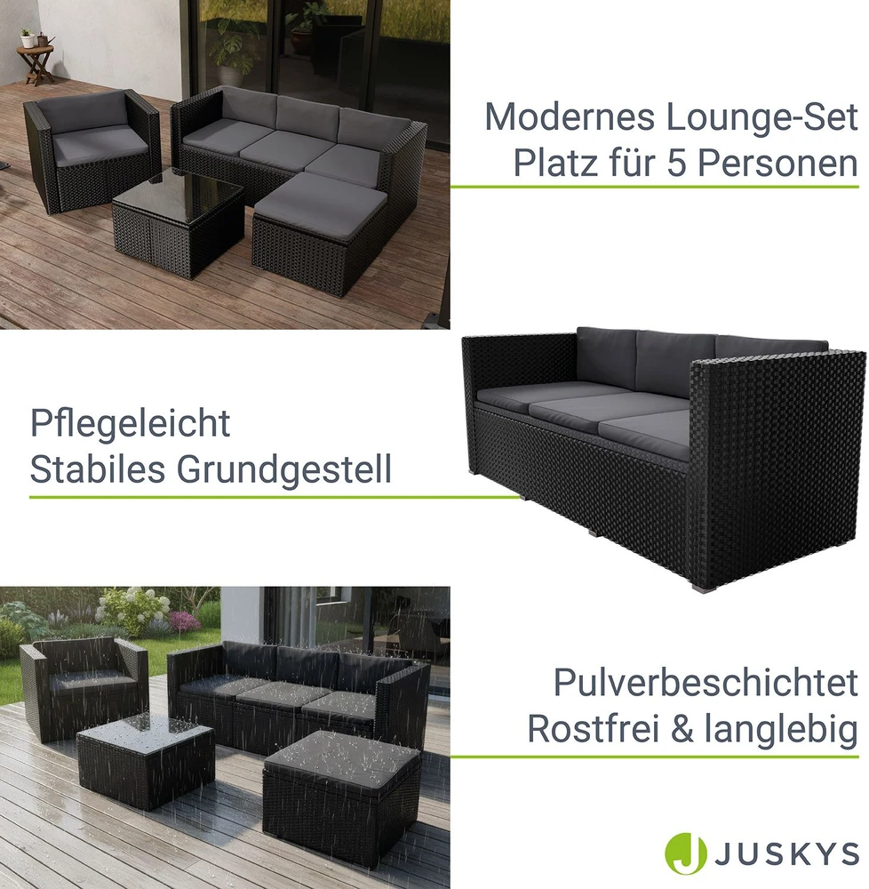 Lauko baldų komplektas Juskys Svetainės komplektas Punta Cana M sofa 178x69x65 cm juoda/tamsiai pilka