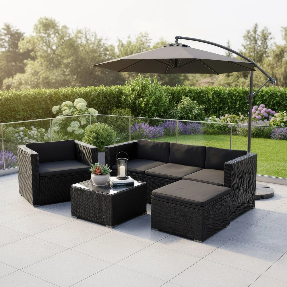 Lauko baldų komplektas Juskys Svetainės komplektas Punta Cana M sofa 178x69x65 cm juoda/tamsiai pilka