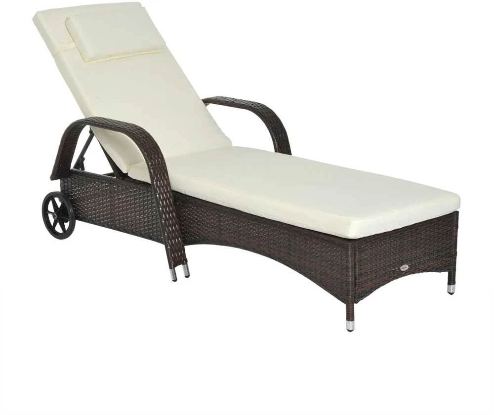 Outsunny sodo gultas, rotango gultas, mobilus su pagalve ir ratukais, polirotango ir metalo, kavos rudos spalvos, 200 x 73 x 30–103 cm