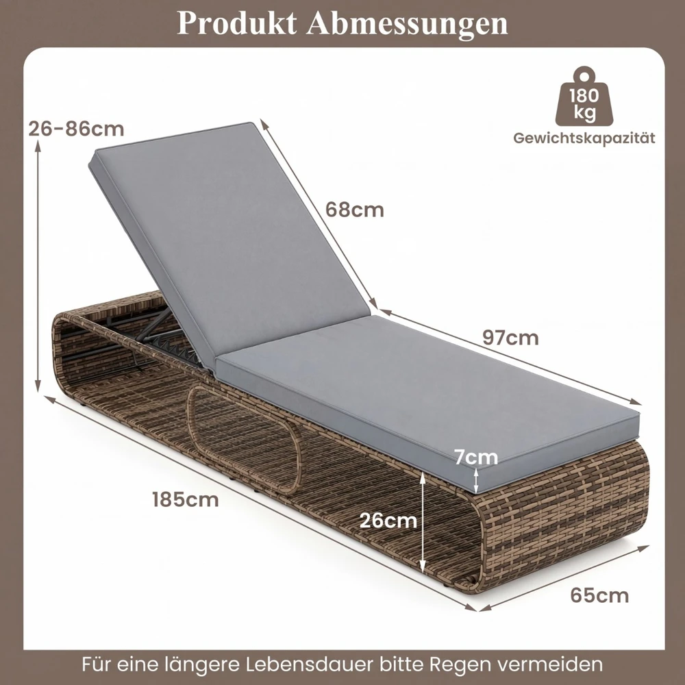 Lauko baldų komplektas Promotions Gultas su komplektu 185x65x26-86 cm Pilkas Rotangas Reguliuojamas