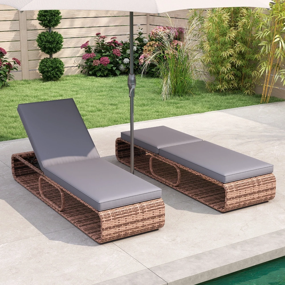 Lauko baldų komplektas Promotions Gultas su komplektu 185x65x26-86 cm Pilkas Rotangas Reguliuojamas