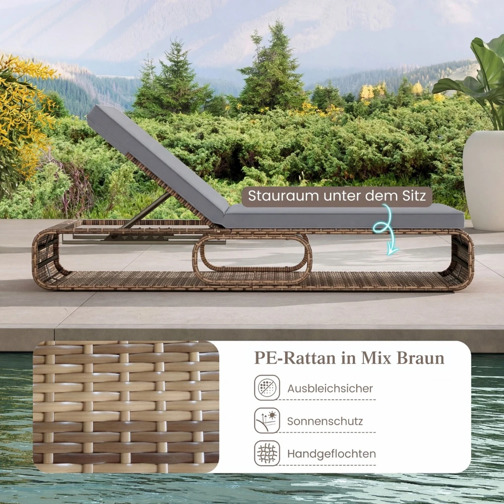 Lauko baldų komplektas Promotions Gultas su komplektu 185x65x26-86 cm Pilkas Rotangas Reguliuojamas