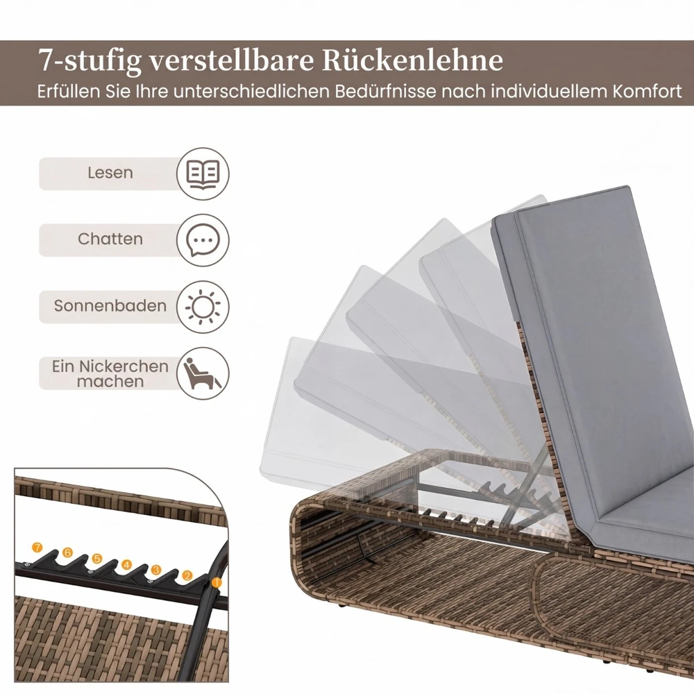 Lauko baldų komplektas Promotions Gultas su komplektu 185x65x26-86 cm Pilkas Rotangas Reguliuojamas