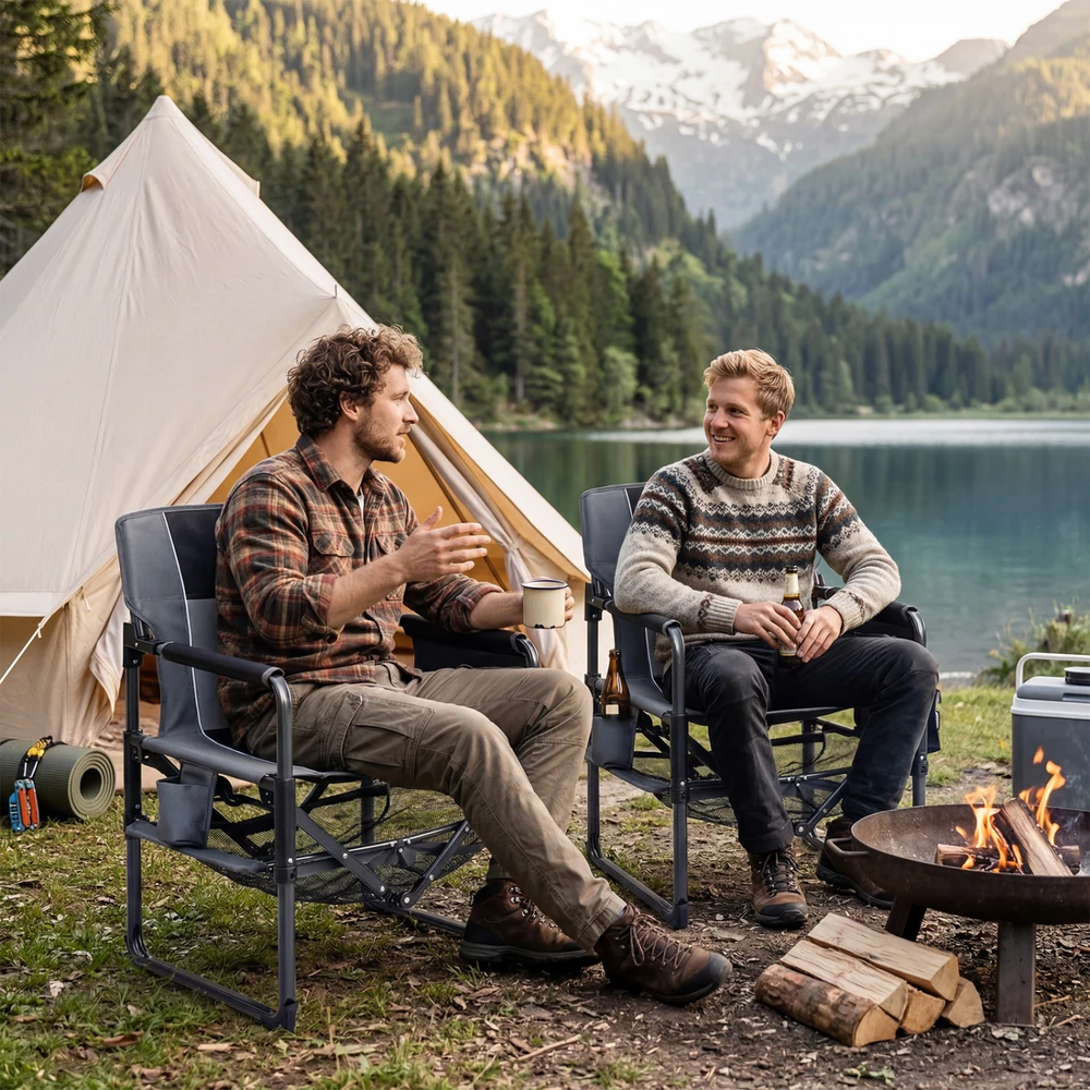 Lauko baldų komplektas Promotions Kempingo kėdė 68,5x55x90 cm juoda/pilka