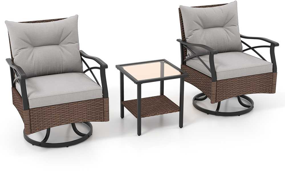 Lauko baldų komplektas Promotions Lauko sukiojamas supamas krėslų komplektas, 74.9x64.8x83.8 cm, rudos spalvos
