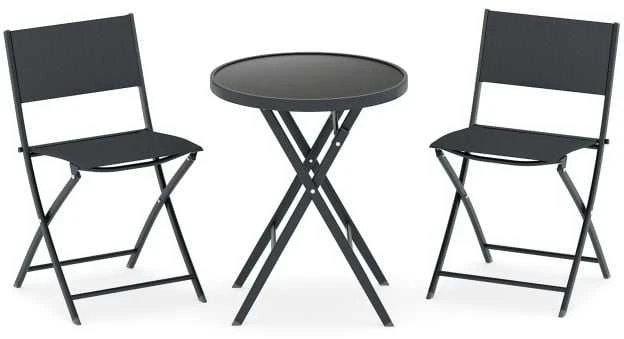 Lauko baldų komplektas Promotions Lauko bistro komplektas, 3 dalių sulankstomas, 59,7x69,9 cm stalas, juodas, metalas