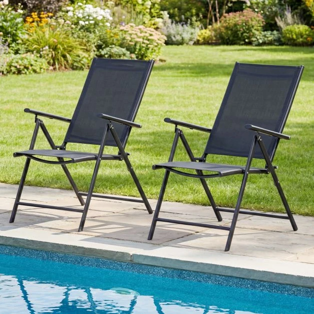 Lauko baldų komplektas Promotions Lauko sulankstomos kėdės rinkinys 79x57x80 cm juodos spalvos audinys