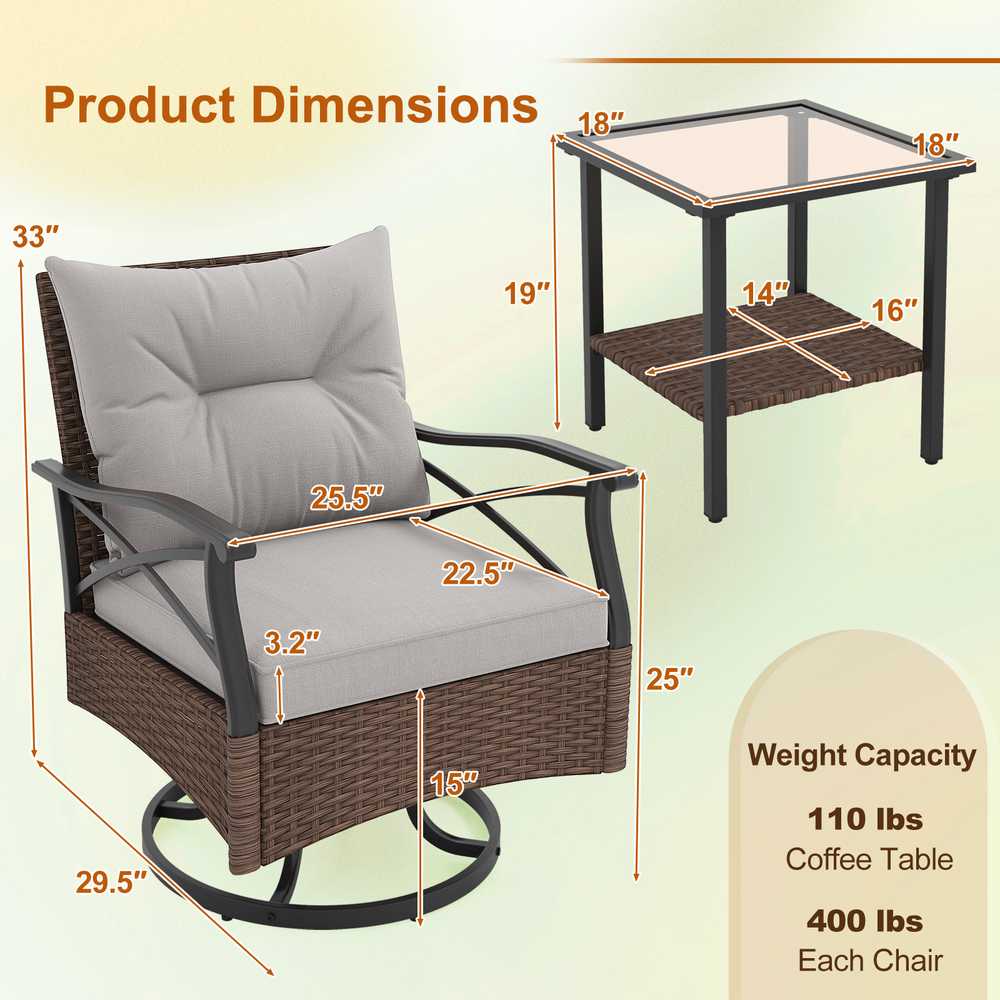 Lauko baldų komplektas Promotions Lauko sukiojamas supamas krėslų komplektas, 74.9x64.8x83.8 cm, rudos spalvos