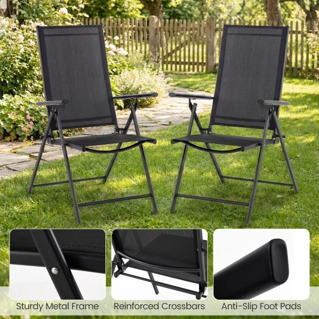 Lauko baldų komplektas Promotions Lauko sulankstomos kėdės rinkinys 79x57x80 cm juodos spalvos audinys