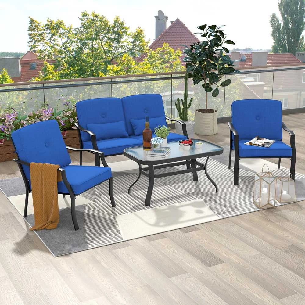 Lauko baldų komplektas Promotions Lauko pokalbių komplektas, 121.9x76.2x73.7 cm dvivietė sofa, 66x76.2x73.7 cm vienvietė kėdė, 96.5x55.9x49.5 cm kavos staliukas, Juoda, Pilka