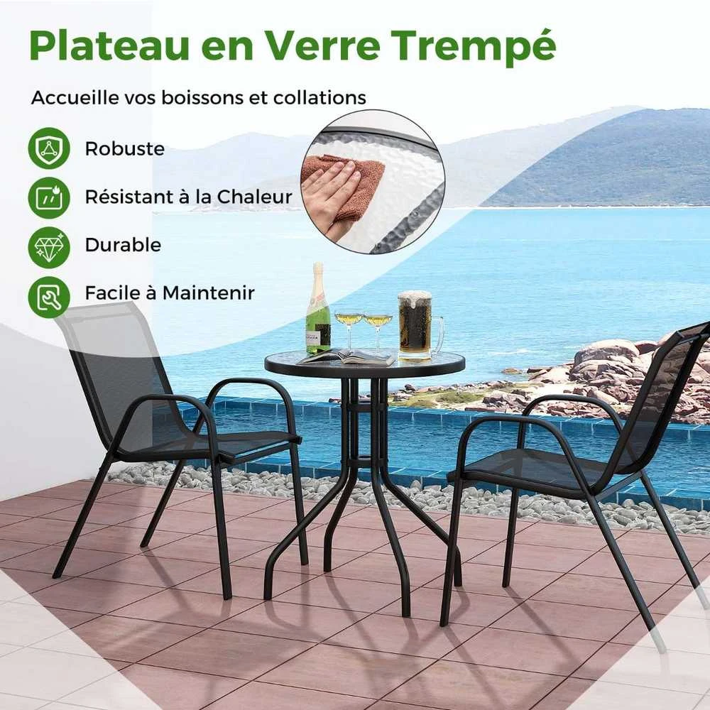Lauko baldų komplektas Promotions Lauko bistro komplektas, 2 sulankstomi kėdės ir apvalus šoninis staliukas, 60x60x70 cm, juodas