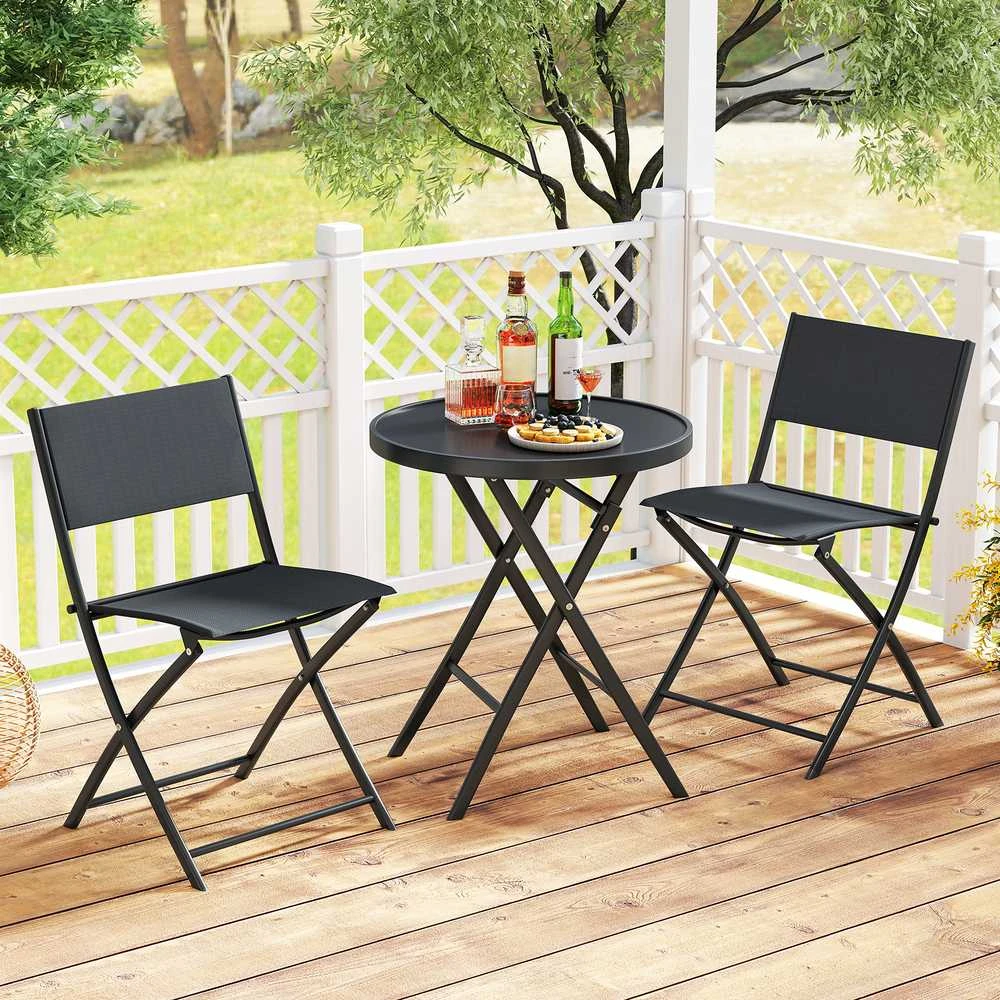 Lauko baldų komplektas Promotions Lauko bistro komplektas, 3 dalių sulankstomas, 59,7x69,9 cm stalas, juodas, metalas