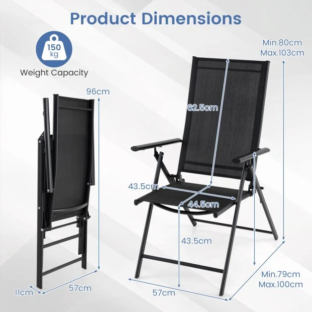 Lauko baldų komplektas Promotions Lauko sulankstomos kėdės rinkinys 79x57x80 cm juodos spalvos audinys
