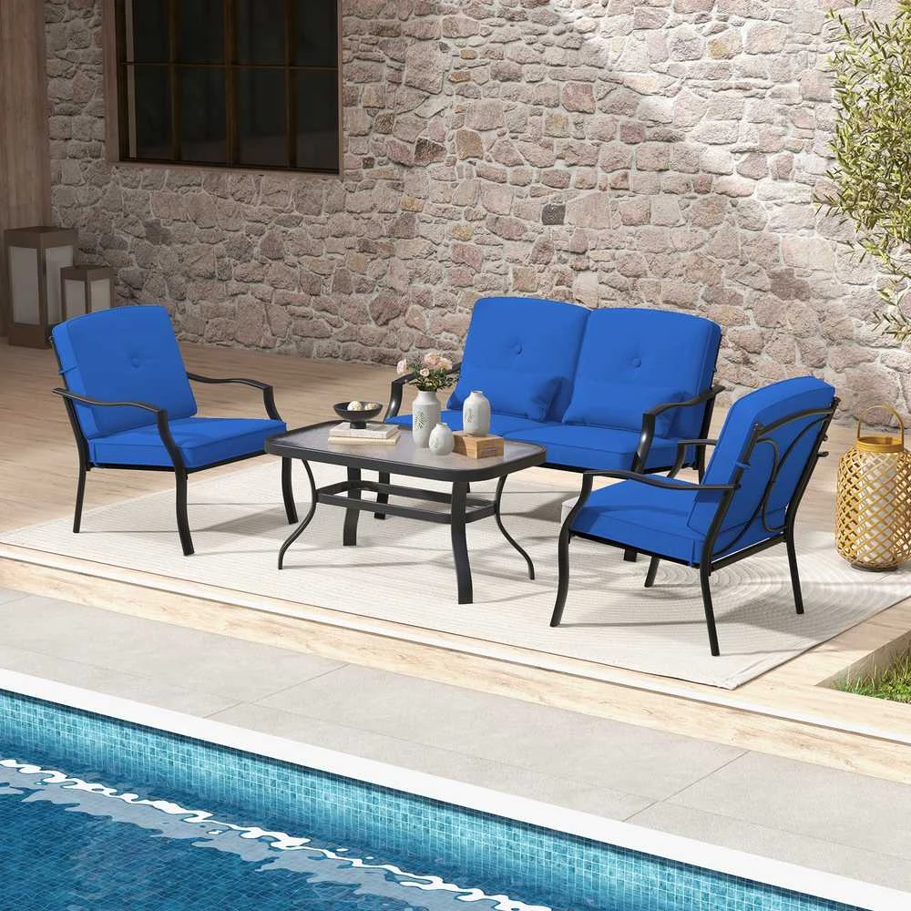 Lauko baldų komplektas Promotions Lauko pokalbių komplektas, 121.9x76.2x73.7 cm dvivietė sofa, 66x76.2x73.7 cm vienvietė kėdė, 96.5x55.9x49.5 cm kavos staliukas, Juoda, Pilka