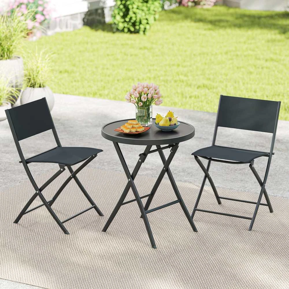 Lauko baldų komplektas Promotions Lauko bistro komplektas, 3 dalių sulankstomas, 59,7x69,9 cm stalas, juodas, metalas