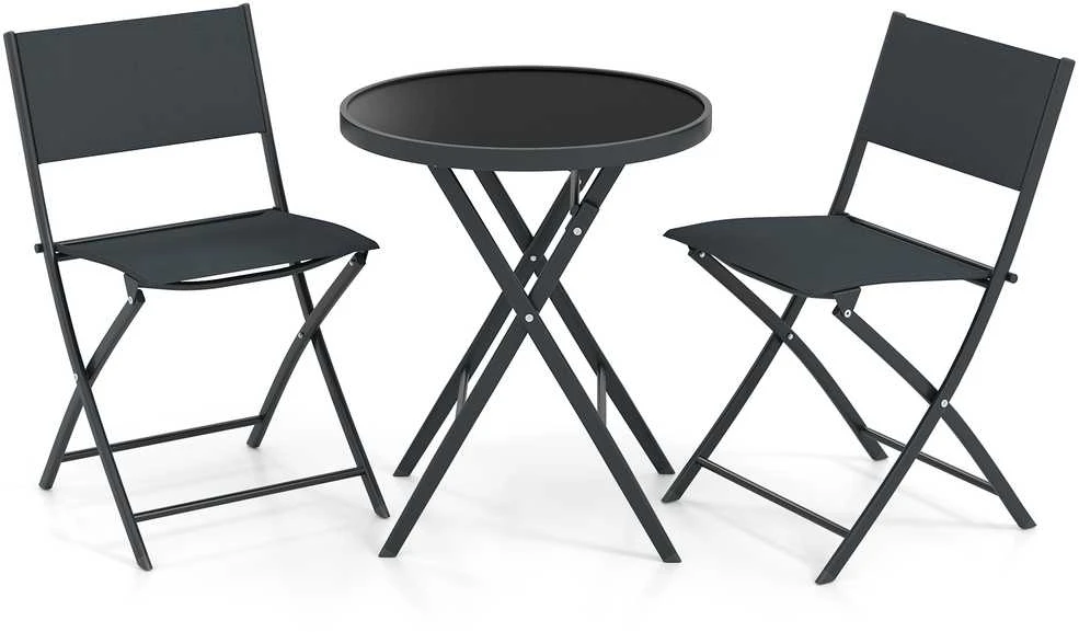 Lauko baldų komplektas Promotions Lauko bistro komplektas, 3 dalių sulankstomas, 59,7x69,9 cm stalas, juodas, metalas