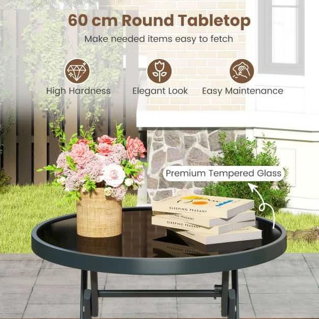 Lauko baldų komplektas Promotions Lauko bistro komplektas, 3 dalių sulankstomas, 59,7x69,9 cm stalas, juodas, metalas