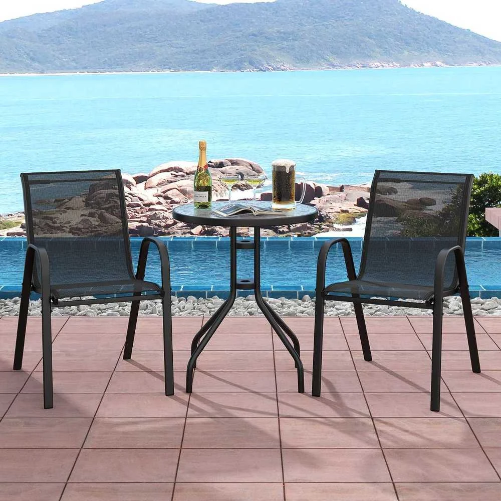 Lauko baldų komplektas Promotions Lauko bistro komplektas, 2 sulankstomi kėdės ir apvalus šoninis staliukas, 60x60x70 cm, juodas